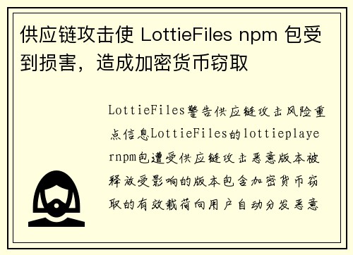 供应链攻击使 LottieFiles npm 包受到损害，造成加密货币窃取 